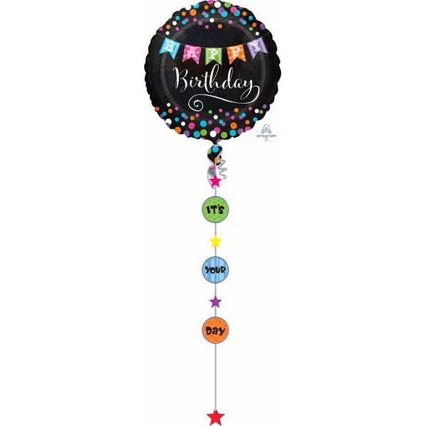 Holographic Birthday Banner Drop-A-Line Foil Balloon
