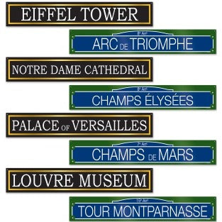 French Street Sign Cutouts, 4 Pack