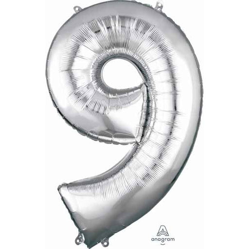 34-Inch Silver Number 9 Foil Balloon