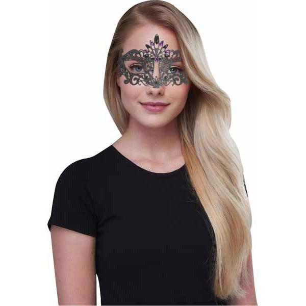 Black Glitter Gems Masquerade Mask
