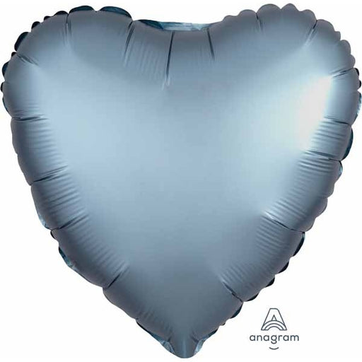Steel Blue Satin Luxe Heart Foil Balloon, 18 Inch