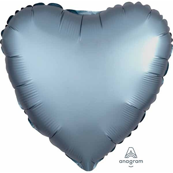 Steel Blue Satin Luxe Heart Foil Balloon, 18 Inch