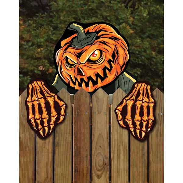 Pumpkin Faces Halloween Fence Decoration