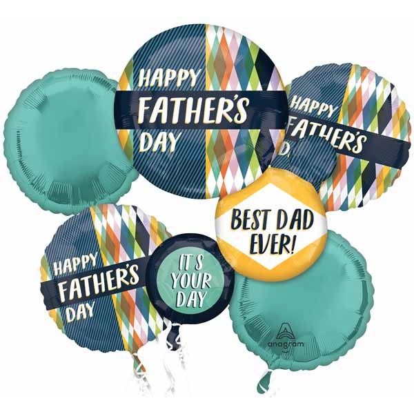 Father's Day Retro Renew Foil Balloon Bouquet, 5 Pieces