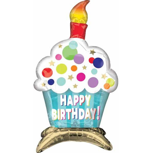 24 Inch Happy Birthday Cupcake Standing Foil Balloon