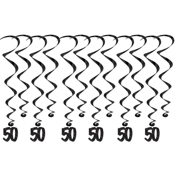 50th Birthday Hanging Whirl Decorations, 12 Count