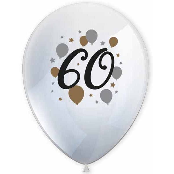 60th Birthday Printed Latex Balloons, 6 Pack