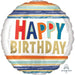 Happy Birthday Letters & Stripe 18-Inch Round Foil Balloon