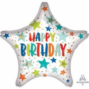 28-Inch Happy Birthday Stars & Dots Jumbo Foil Balloon