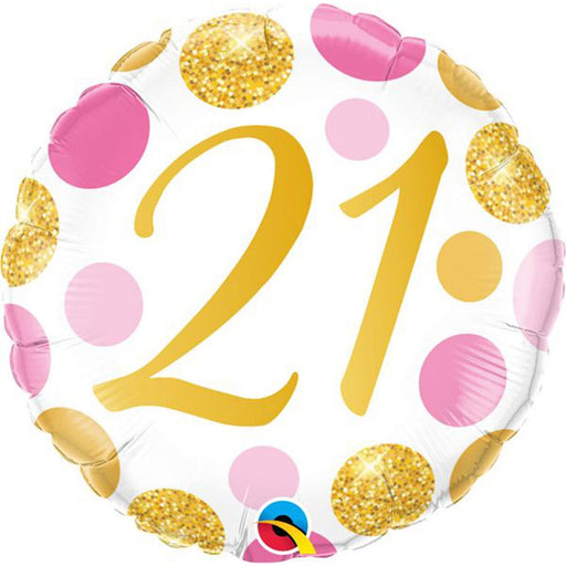 "21 Pink & Gold Dot 18" Round Balloon Pack"
