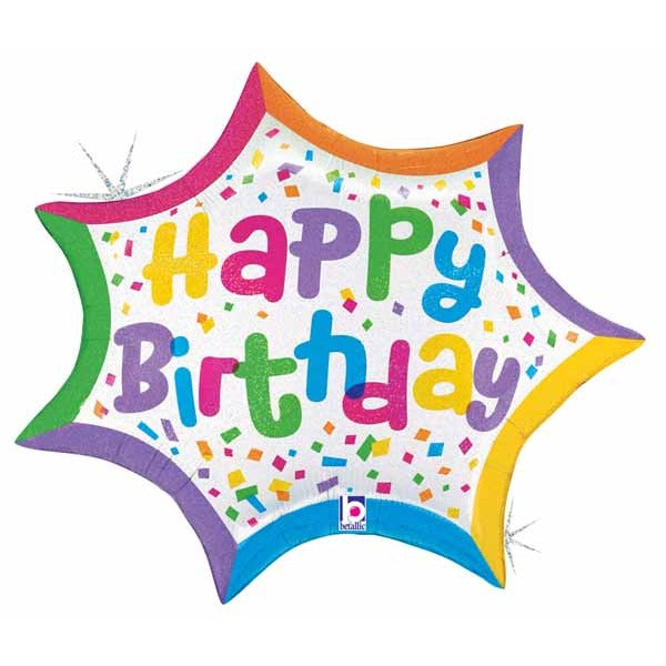 Happy Birthday Confetti Burst 27-Inch Holographic Foil Balloon