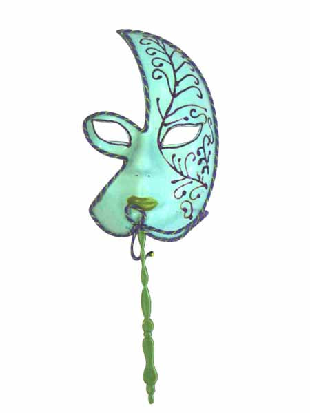 Plastic Masquerade Face Mask with Stick, Assorted Colours