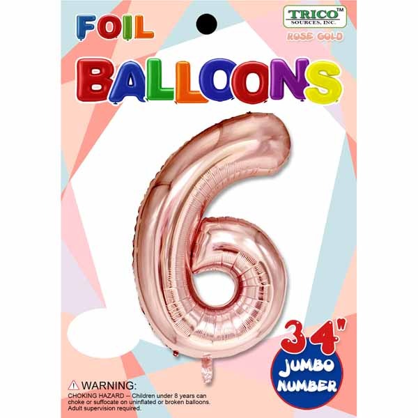 34-Inch Rose Gold Number 6 Foil Balloon