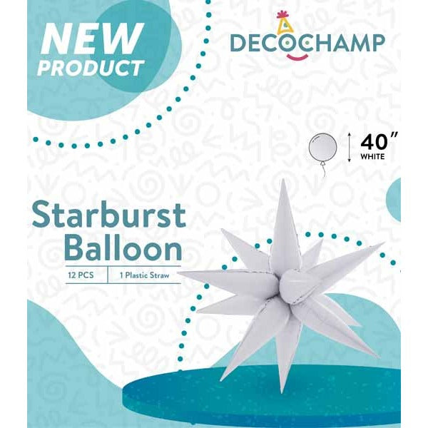 DecoChamp White Starburst Foil Balloon, 40 Inch