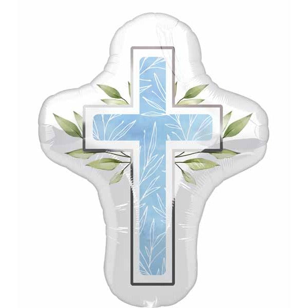 Blue First Communion Cross Foil Balloon, 28 Inch