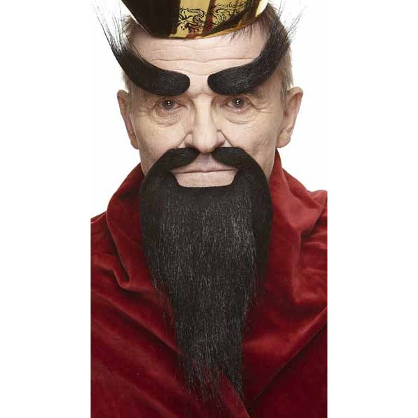 Black Self-Adhesive Moustache, Beard and Eyebrow Costume Set
