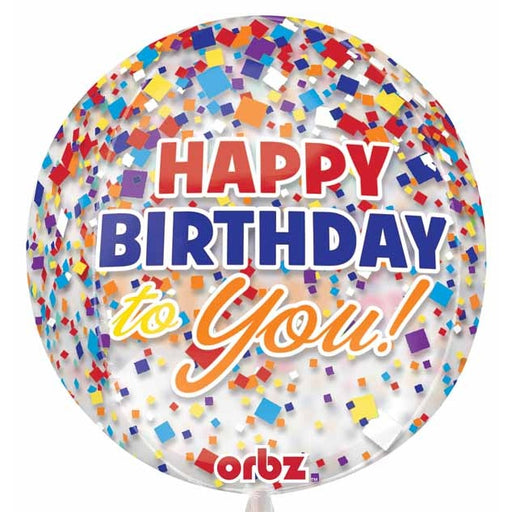 Clear Confetti Happy Birthday Orbz Foil Balloon, 16 Inch
