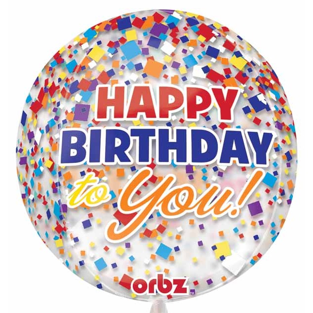 Clear Confetti Happy Birthday Orbz Foil Balloon, 16 Inch