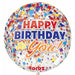 Clear Confetti Happy Birthday Orbz Foil Balloon, 16 Inch