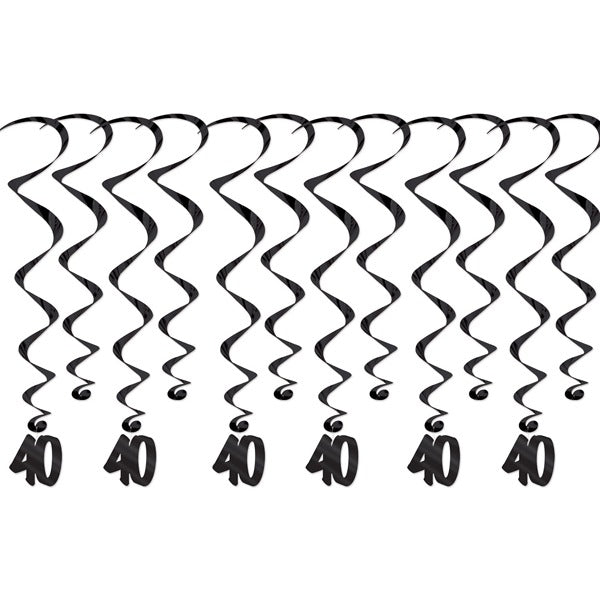 40th Birthday Whirl Decorations, 12 Pack