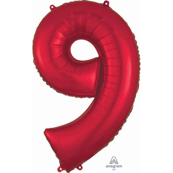 Red Number 9 Foil Balloon, 34 in