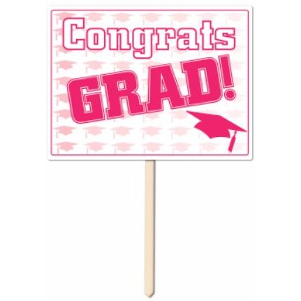Pink Congrats Grad Yard Sign, 11 x 15 Inches