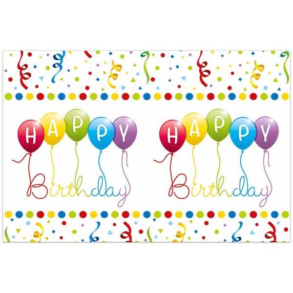 PLASTIC TABLECOVER 47X70" HBDAY STREAMR