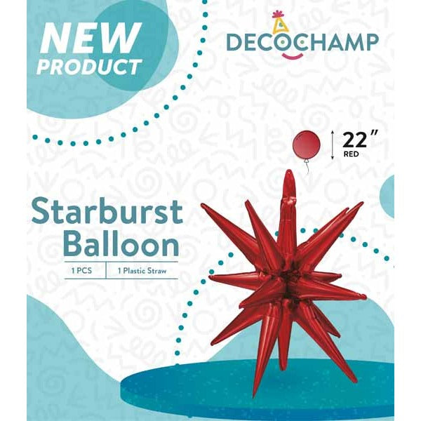 Decochamp Red Starburst Foil Balloon, 22 Inch