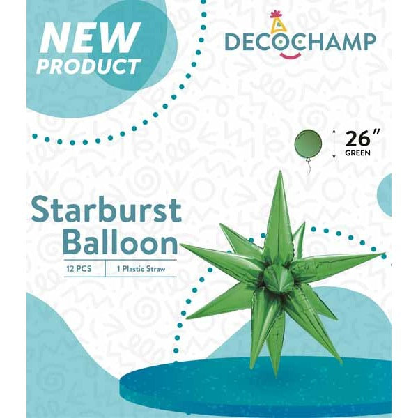 Decochamp Green Starburst Foil Balloon, 26 Inch