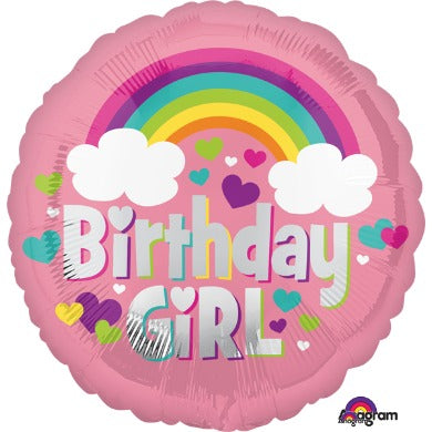 Birthday Girl Rainbow Fun 18" Round Foil Balloon