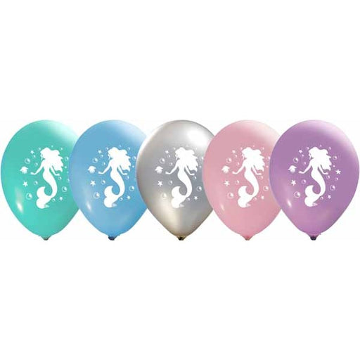 12-Inch Mermaid Latex Balloons with Two-Sided Print, 50 Count
