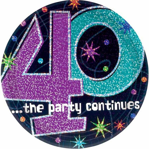 The Party Continues 40th Birthday 9-Inch Plates, 8 Count