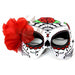 Day of the Dead Half Mask with Red Flower