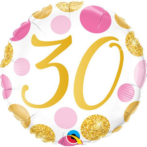"30" Pink & Gold Dot 18" Round Balloon Pack