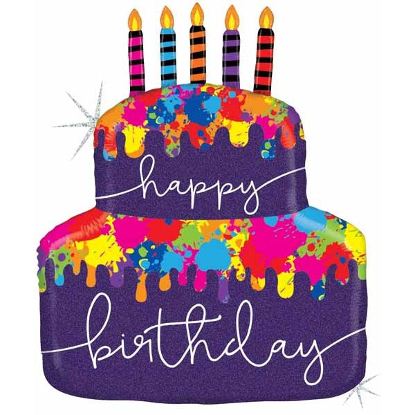 Paint Splatter Birthday Cake Foil Balloon, 30 Inch