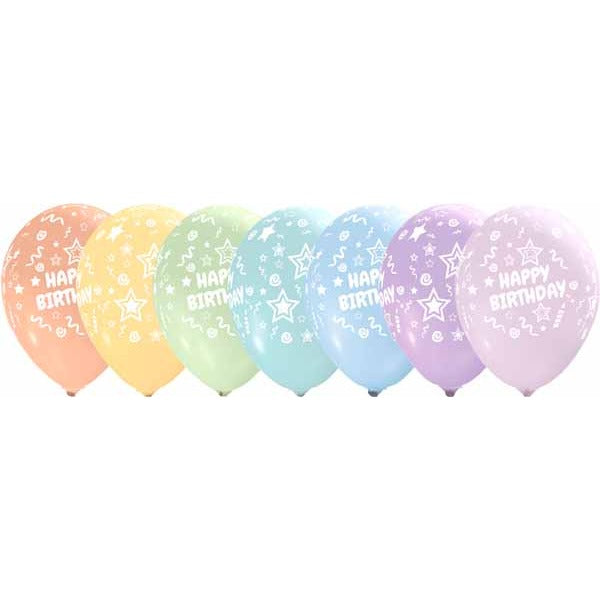 HAPPY BDAY PASTEL ALL-OVER 12" 50/BG