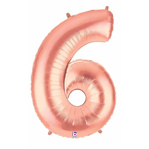 Megaloon Rose Gold Number 6 Balloon, 34 Inch