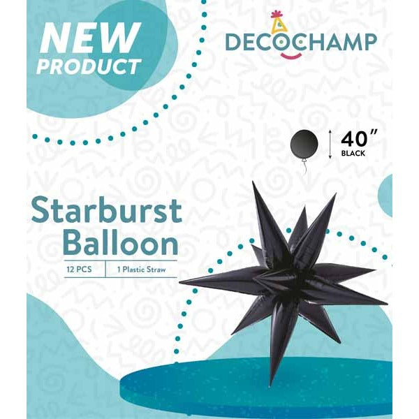 Decochamp 40 Inch Black Starburst Foil Balloon