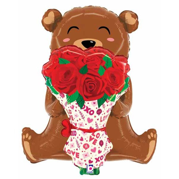 Rose Bouquet Bear 25-Inch Shaped Foil Balloon