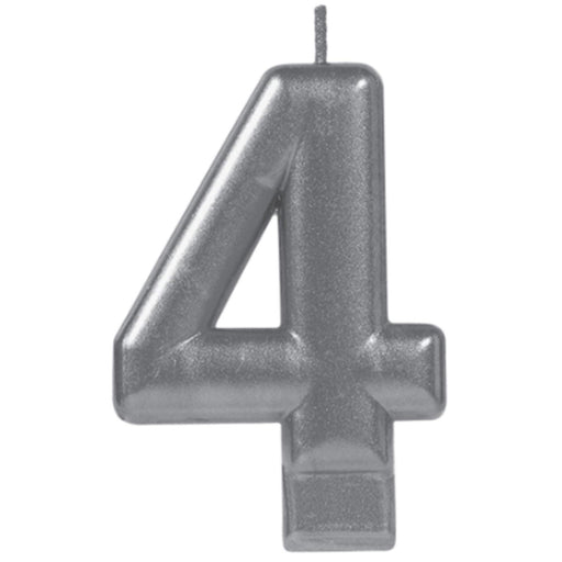 Number 4 Silver Metallic Candle (12/Pk)
