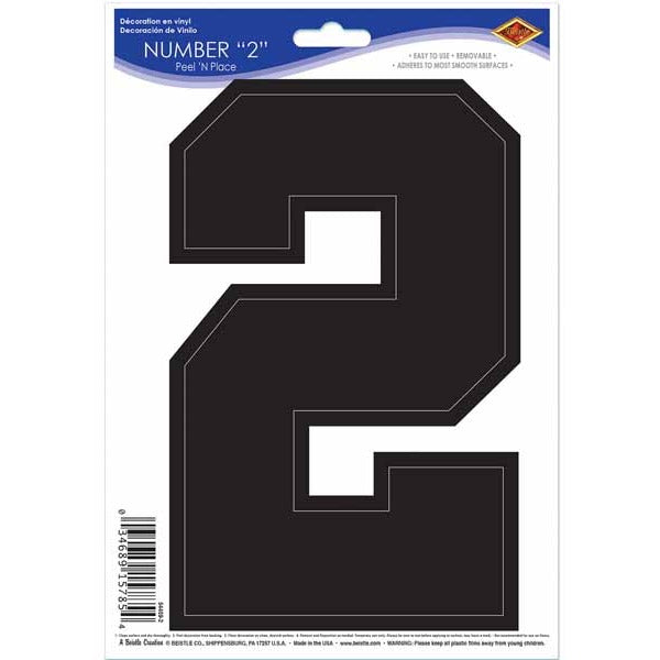 Black Number 2 Peel N Place Decoration