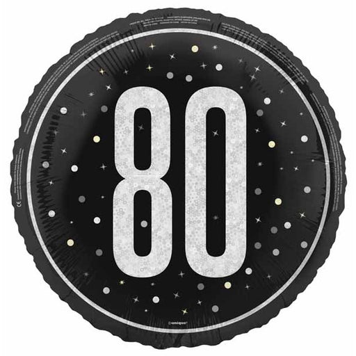 Black Glitz 80th Birthday Foil Balloon, 18 Inch