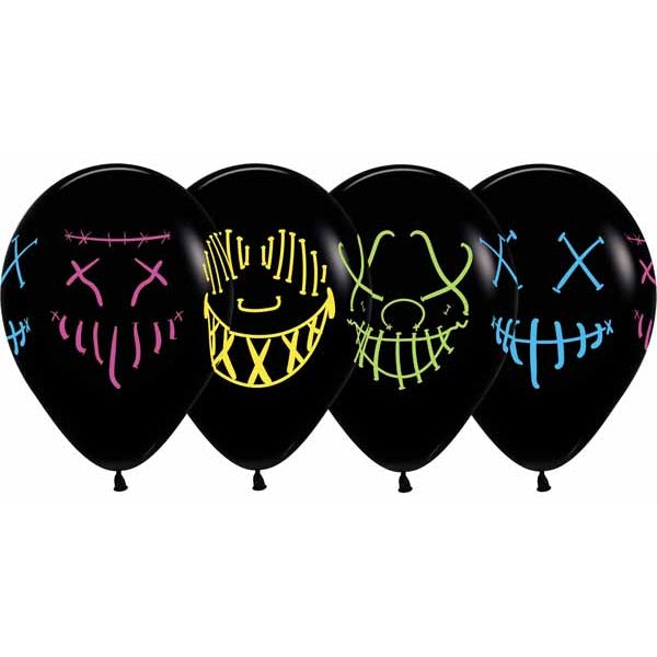 Sempertex Neon Masks Black 11-Inch Latex Balloons, 50 Count