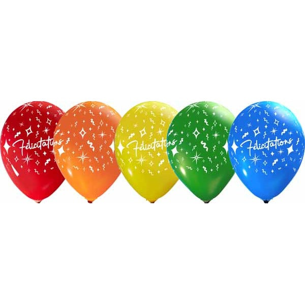 French Congratulations 12-Inch All-Over Print Latex Balloons, 50 Count