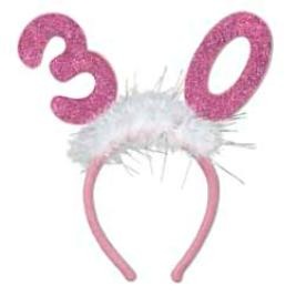30th Birthday Glittered Bopper Headband with Marabou