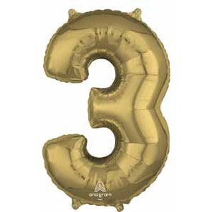 26-Inch White Gold Number 3 Balloon