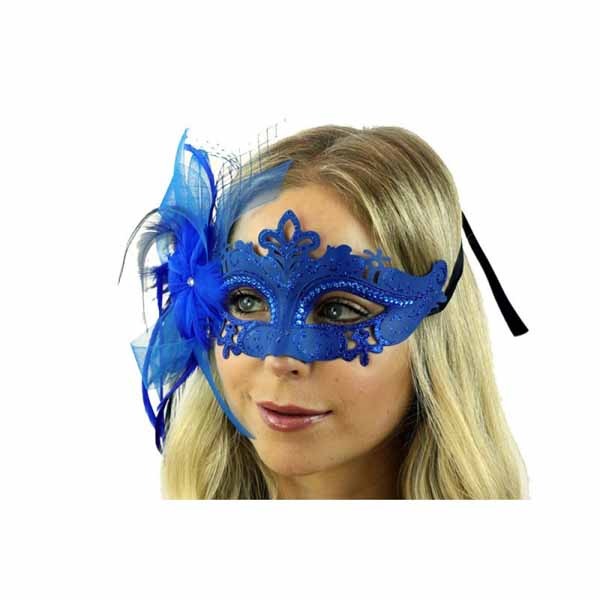 Blue Feather Fascinator Mask