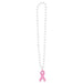 40-Inch Beaded Necklace with Pink Ribbon Medallion