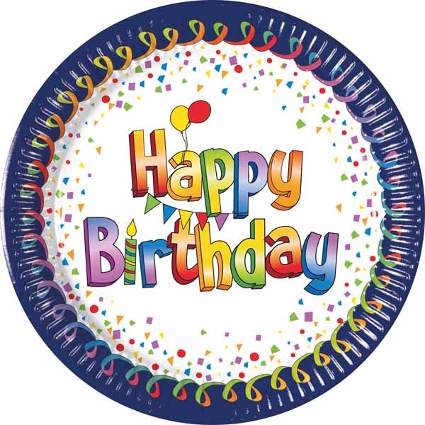 Multicolour Happy Birthday 9-Inch Paper Plates, 8 Pack
