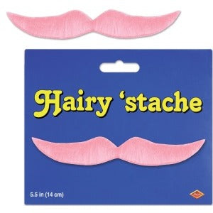 Pink Hairy Stache Self-Adhesive Mustache, 5.5 Inches